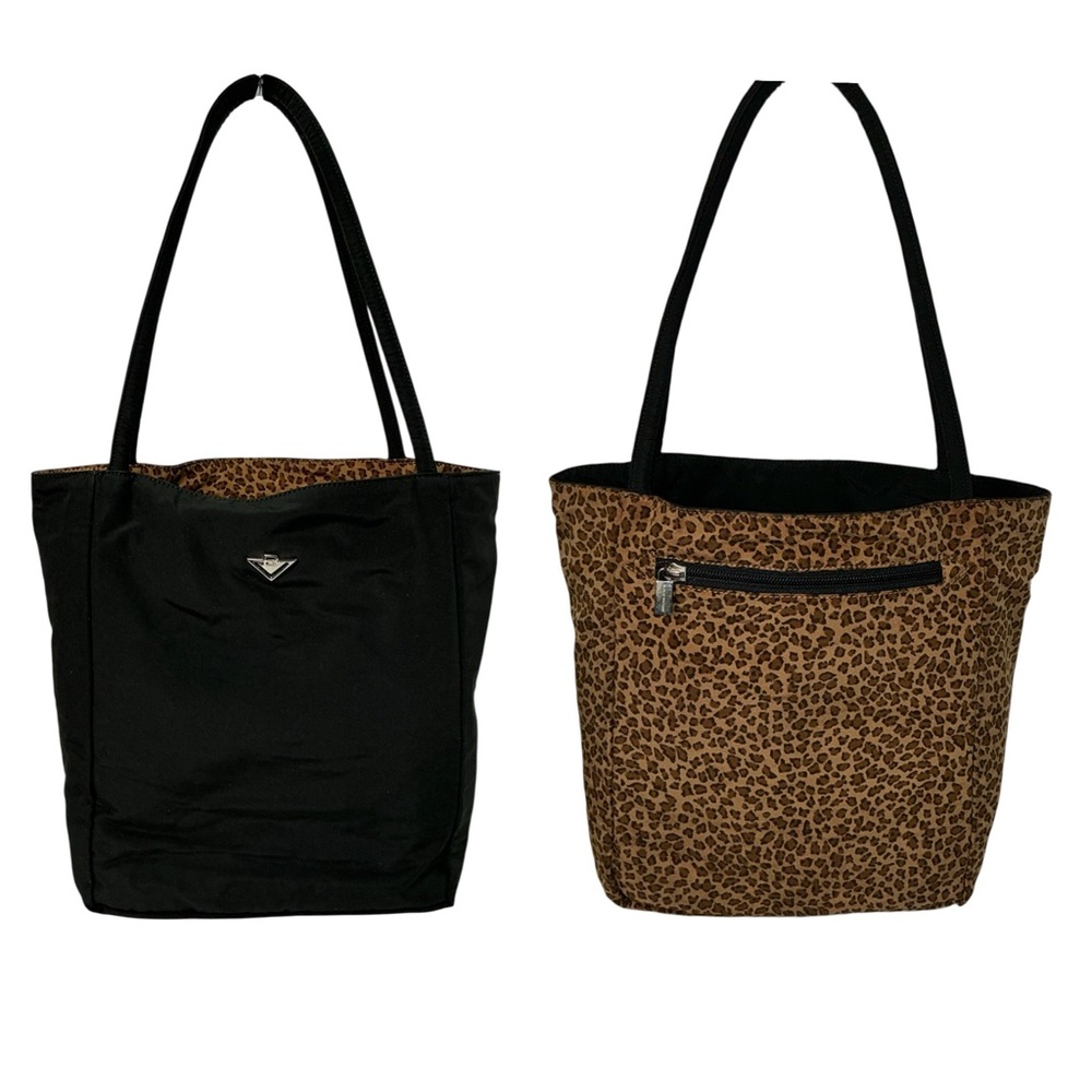Authentic Bottega Veneta Black Leopard Reversible Nylon Tote Bag